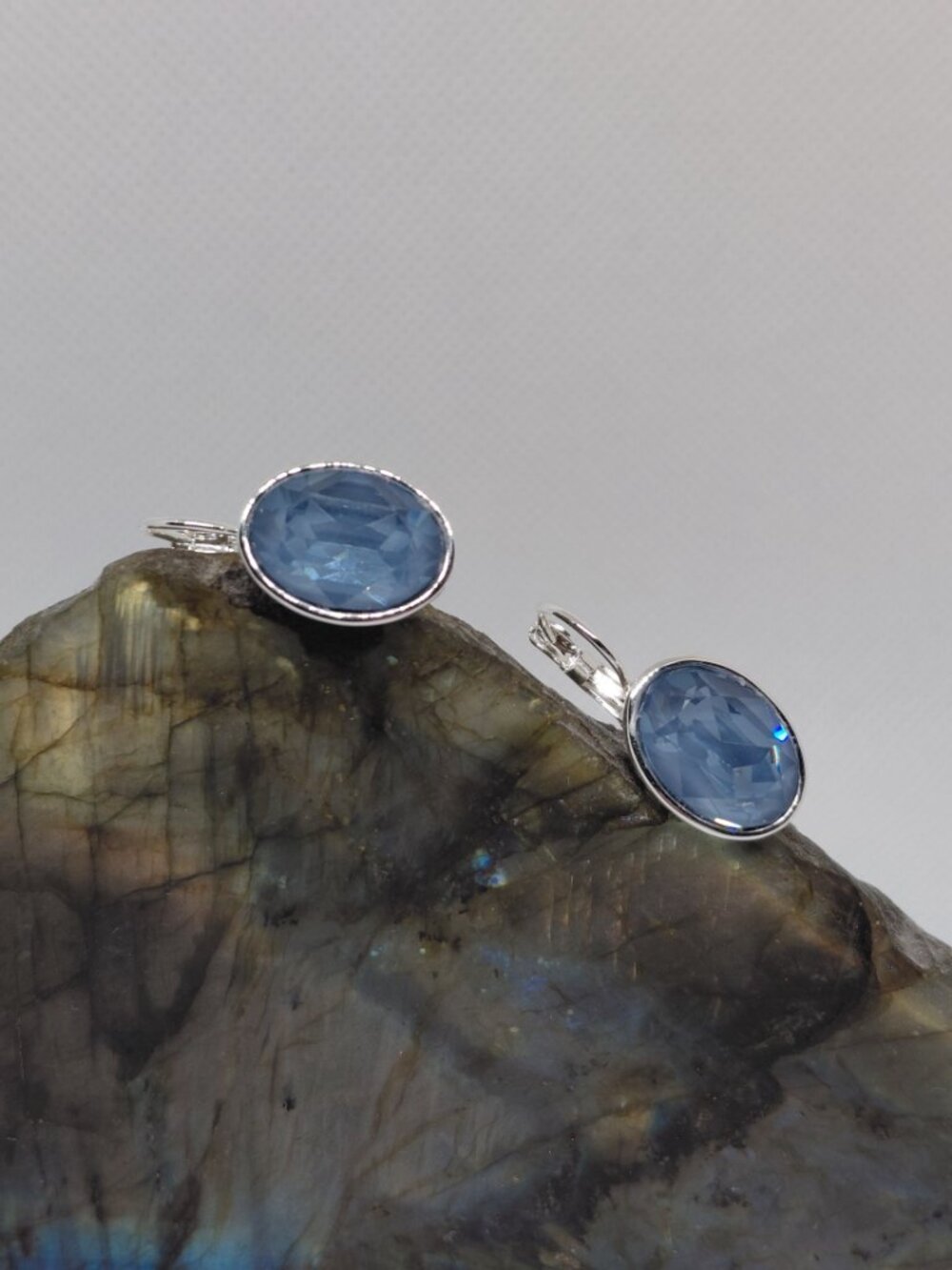 Artisan Handmade Swarovski Crystal Denim Blue Ignite Leverback Earrings
